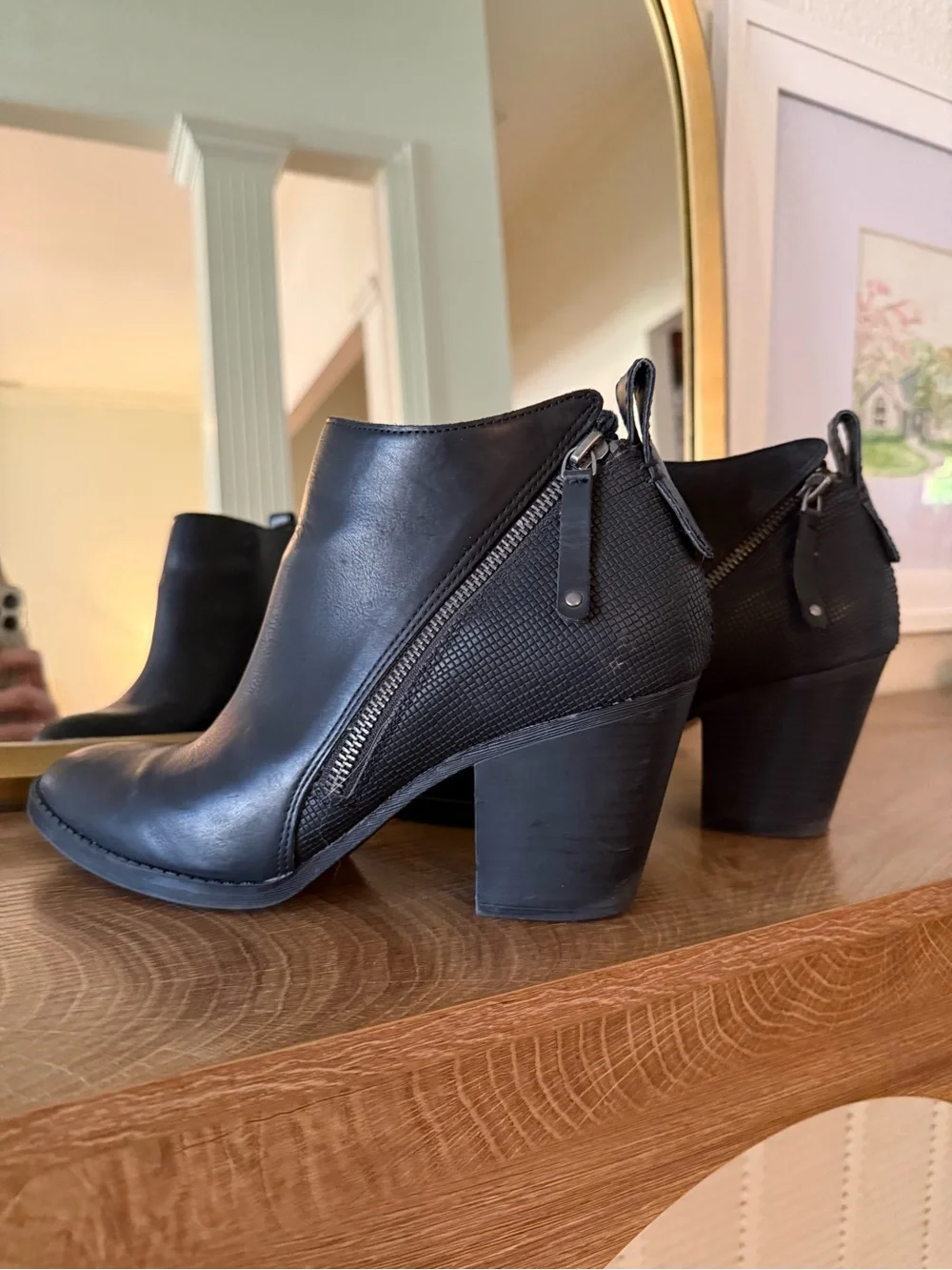 DV by Dolce Vita Black Leather Ankle Booties with Side Zipper